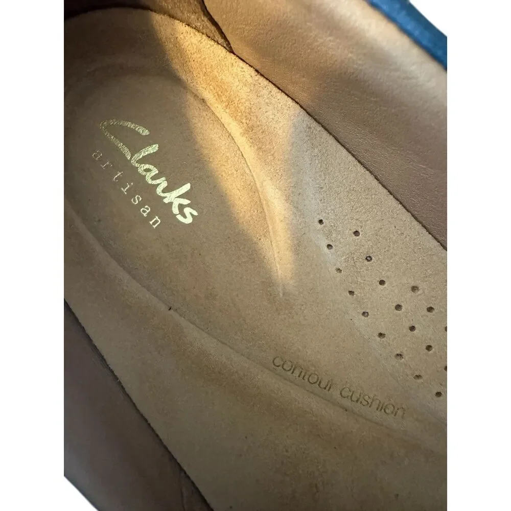 Clarks Certina Edge Women's Slip On Comfort Shoes Blue Leather High Demand Sz 9